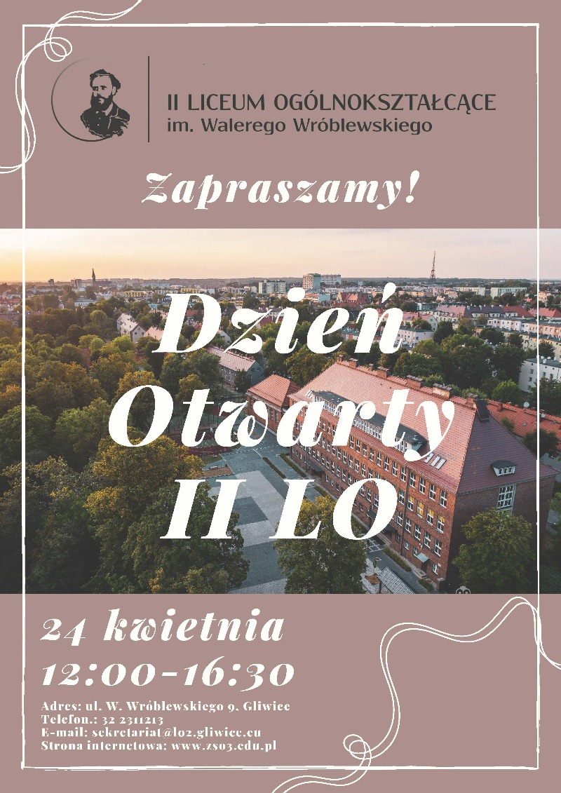 plakat zapraszający na dzień otwarty II LO w Gliwicach